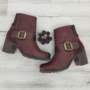 Dromedaris Leather Maroon/Purple Chunky Zip Up Booties Buckle Stretch Size 10.5